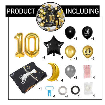 Happy 10Th Birthday Balloons Gold Set Decor - Cheers To 10 Years Old Party Theme Garland Star Moon Banner Backdrop Decorations F