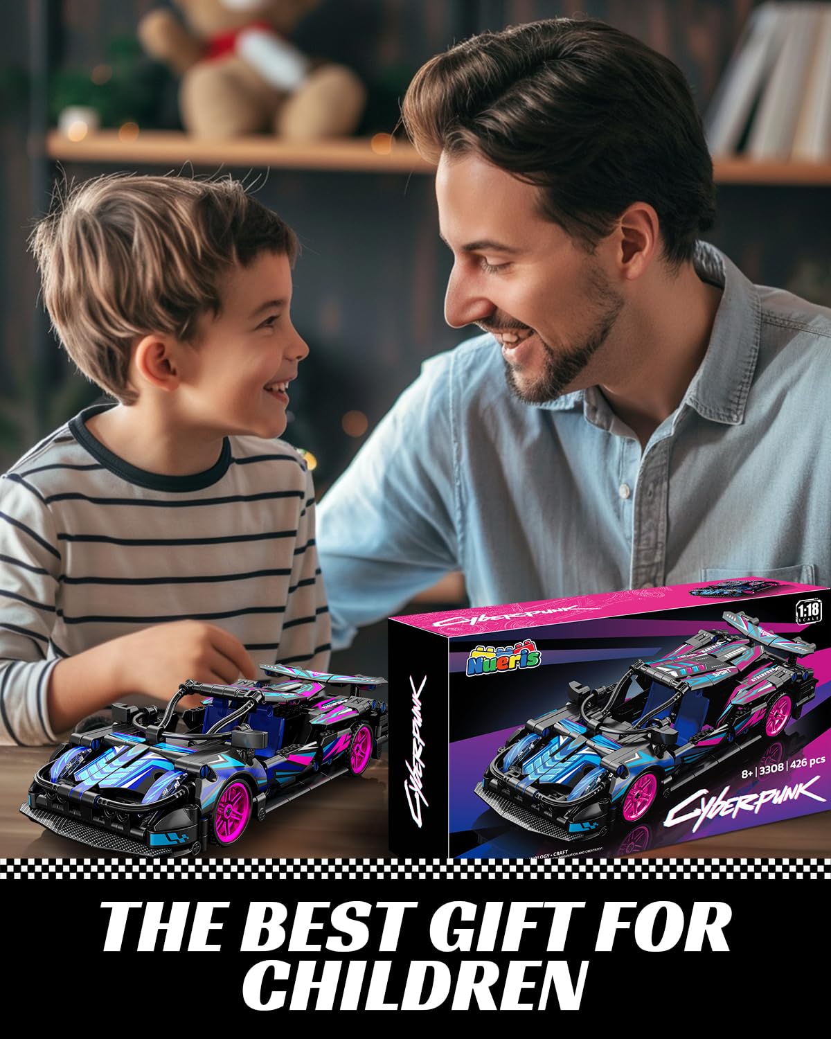 Nueris 1:18 Technic Super Sports Cars Model Sets - 426 PCS Cyberpunk MOC Building Block Car Raceing Engineering Toys - Gift Idea