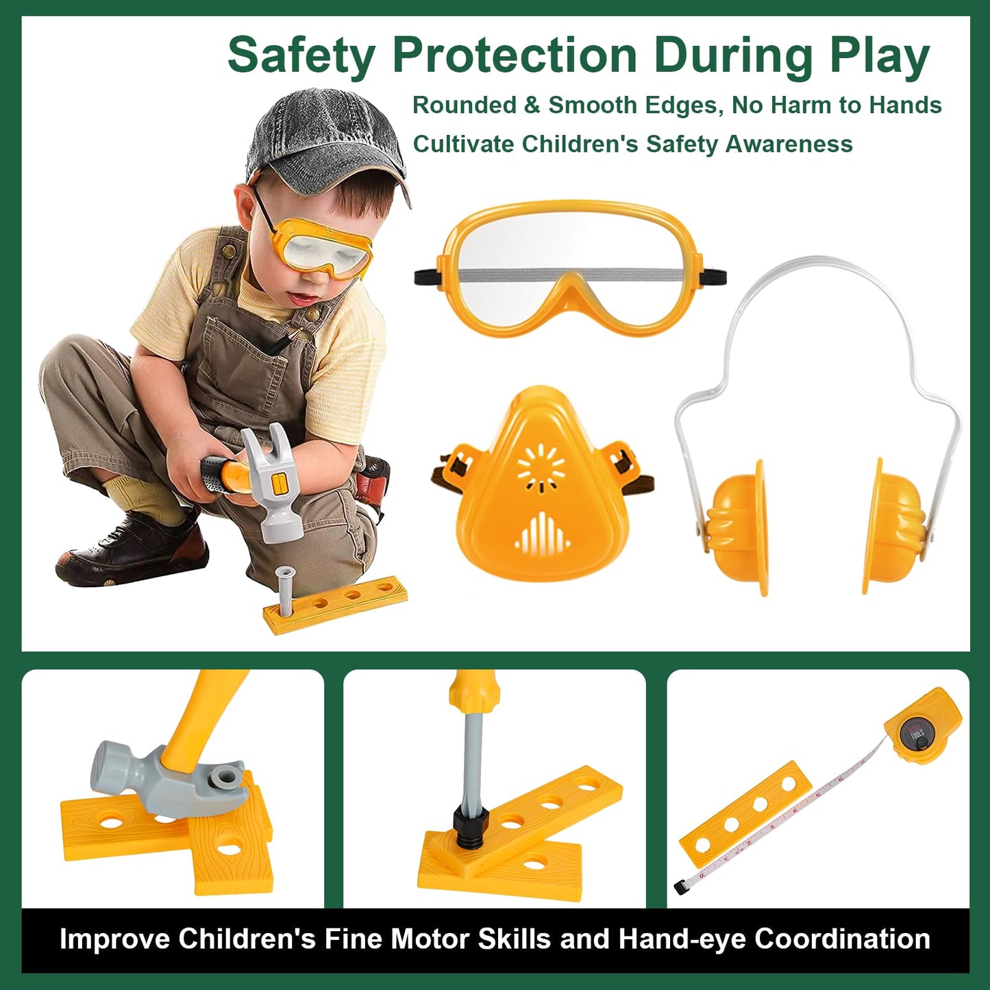 Vextronic Kids Tool Set 36 PCS with Electric Toy Chainsaw Drill Circular Saw with Realistic Sounds, Toy Tool Set for Toddlers 3