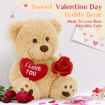 Beniny 12'' Teddy Bear With Heart, Cute Brown Teddy Bear Stuffed Animals For Valentines Day Soft Bear Plushie Toy Stuffed Bear P