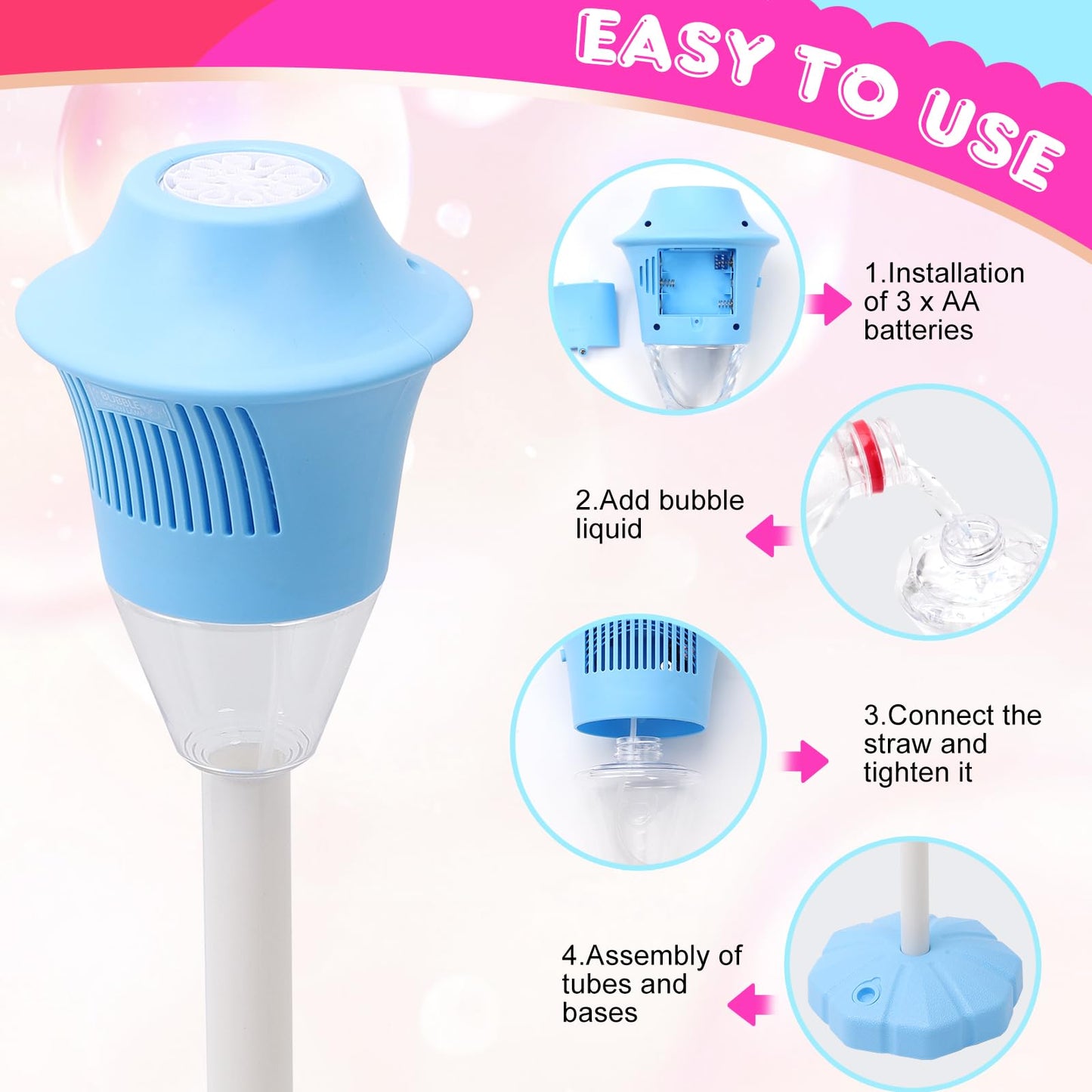 AIERSA Bubble Machine Automatic,Height 47 Inches Vertical Bubble Machine for Parties, Outdoor Battery Bubble Maker with Lights,B