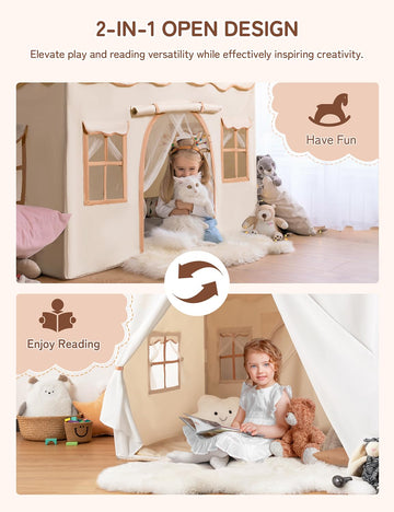 Besrey Kids Tent, Kids Playhouse 2 In 1 With Padded Mat And Lights, Large Play Tent With 2 Doors & 4 Windows, Kids Play Tent Indoor & Outdoor, Christmas Toddler Tent For Kids, 51' X35' X 51'
