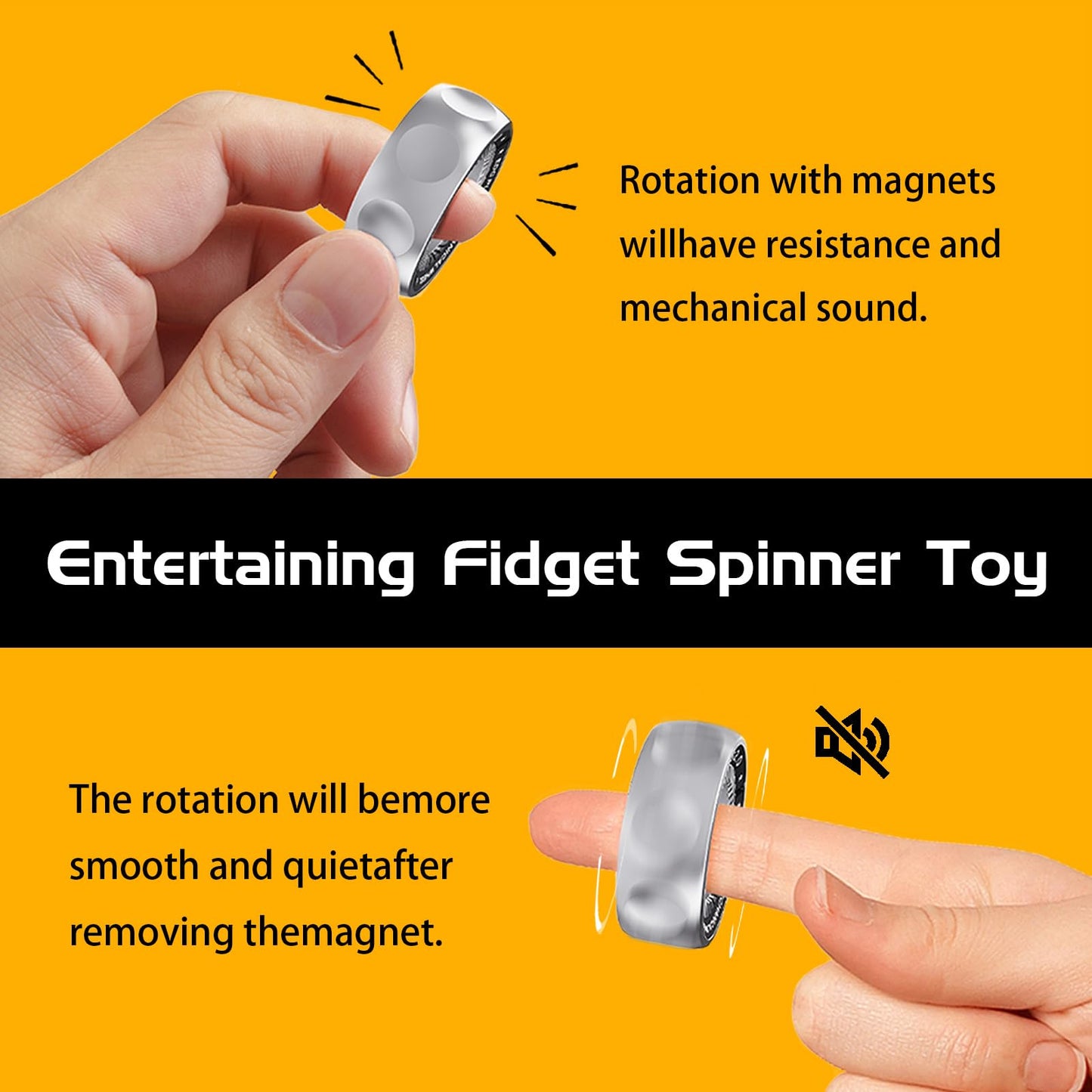 Fidget Spinner For Stress Relief - Diy Magnetic Fidget Ring With Engaging Sounds, Edc Stainless Steel Toys For Adults & Teens, P