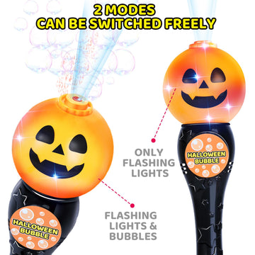 Springflower Halloween Toy,Halloween Bubble Blower Wand,13.5 Inch Illuminating Bubble Maker With Led Light-Up Effect For Kids,Halloween Bubble Party Favor,Pumpkin & Skull Design, 2 Pack
