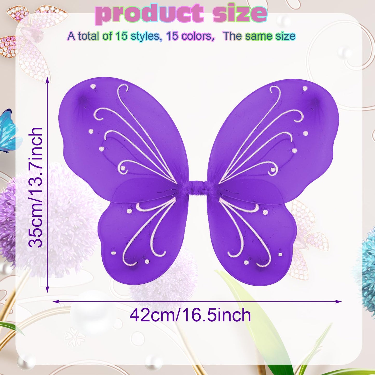Riceshoot 30 Pcs Kid Fairy Wing For Girl Butterfly Wings Princess Cosplay Fairy Costume Christmas Halloween Birthday Dress Up(Cu
