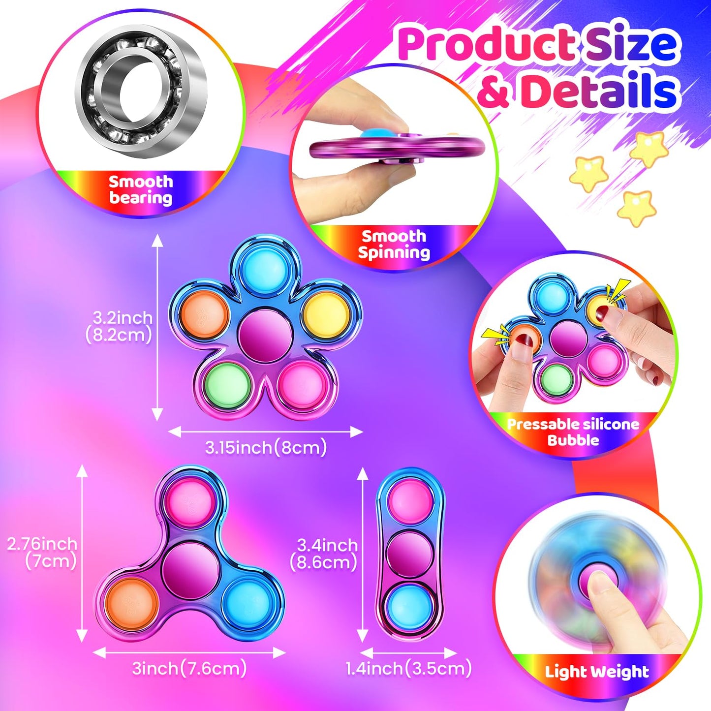 Pop Fidget Spinner  Fidget Spinners Bulk for Kids &mature-themeds - Party Toy Favors & Goodie Bag Stuffer for Autism ADHD  Treasure Box Toys for Classroom Stocking Stuffers