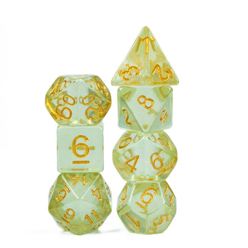 UDIXI 7PCS DND Dice Set Filled with Aurora Powder, Green D&D Dice for Dungeons and Dragons, Polyhedral Dice for RPG MTG and Othe