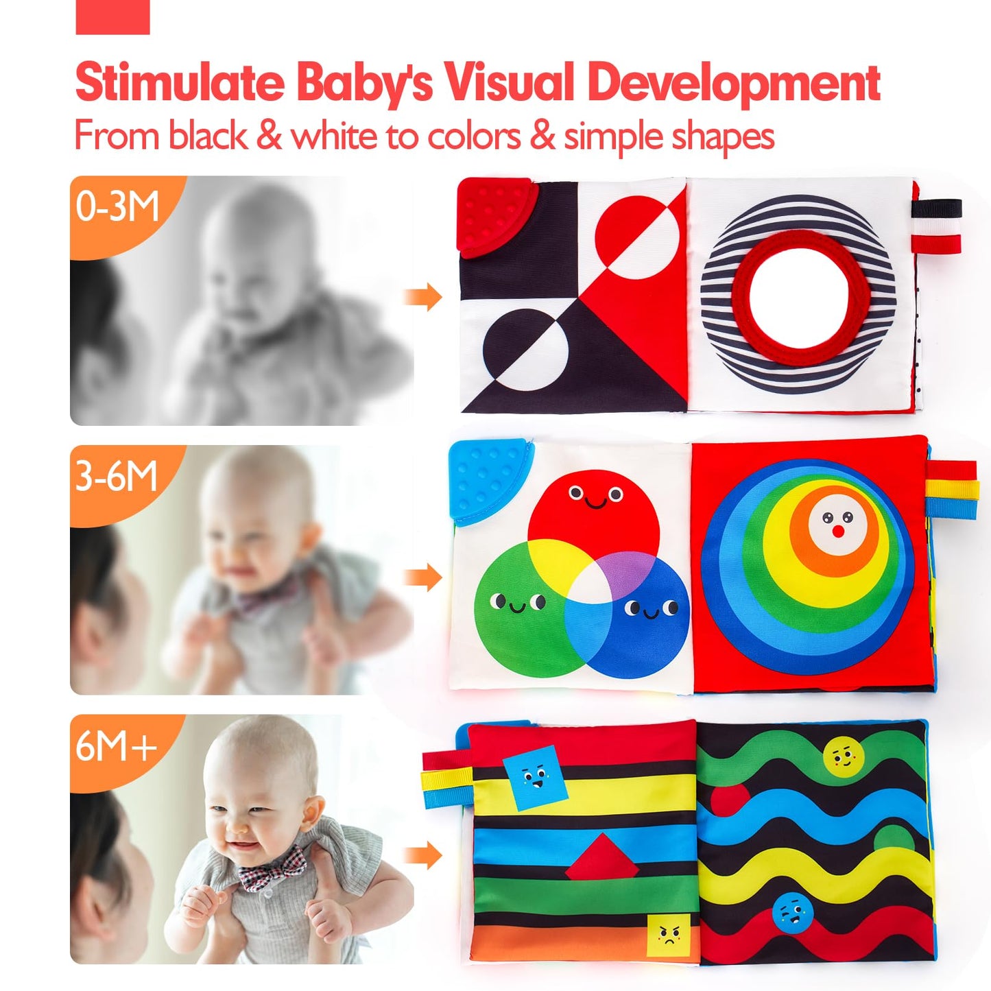 Hahaland Baby Books 0-6 Months - 2Pcs Infant Toys 0-6M Tummy Time Baby Toy Newborn Toys High Contrast Visual Development Sensory Baby Book Baby Girl Boy Shower Gift Easter Basket Stuffers
