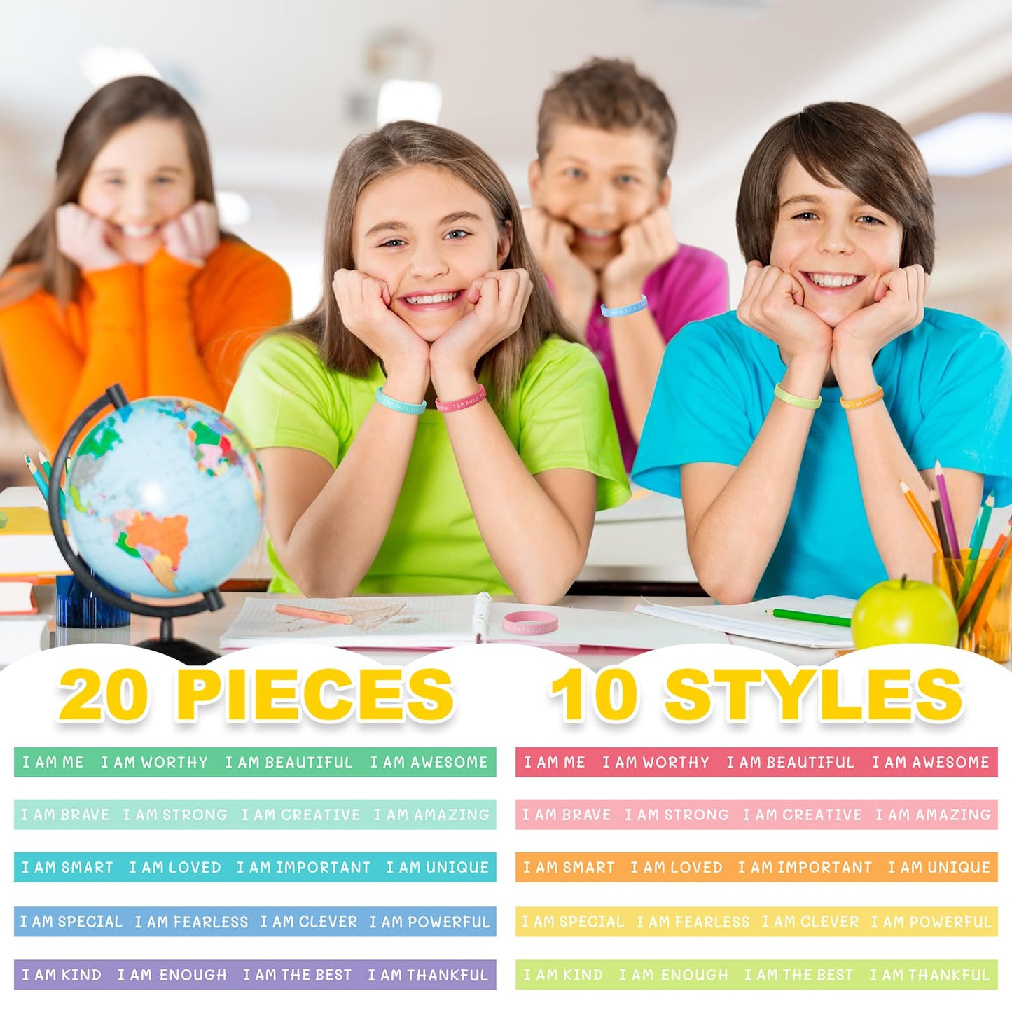 CYCLUSIVE 20 Pieces Students Inspirational Wristbands Rubber Bracelets Fun Motivational Wristbands for Kids Students Back to Sch
