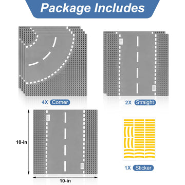 6 Pack Road Base Plates For Building, Compatible With Lego Classic Bricks, 10    X 10    Baseplates Fits For Lego Roads, Road Ba