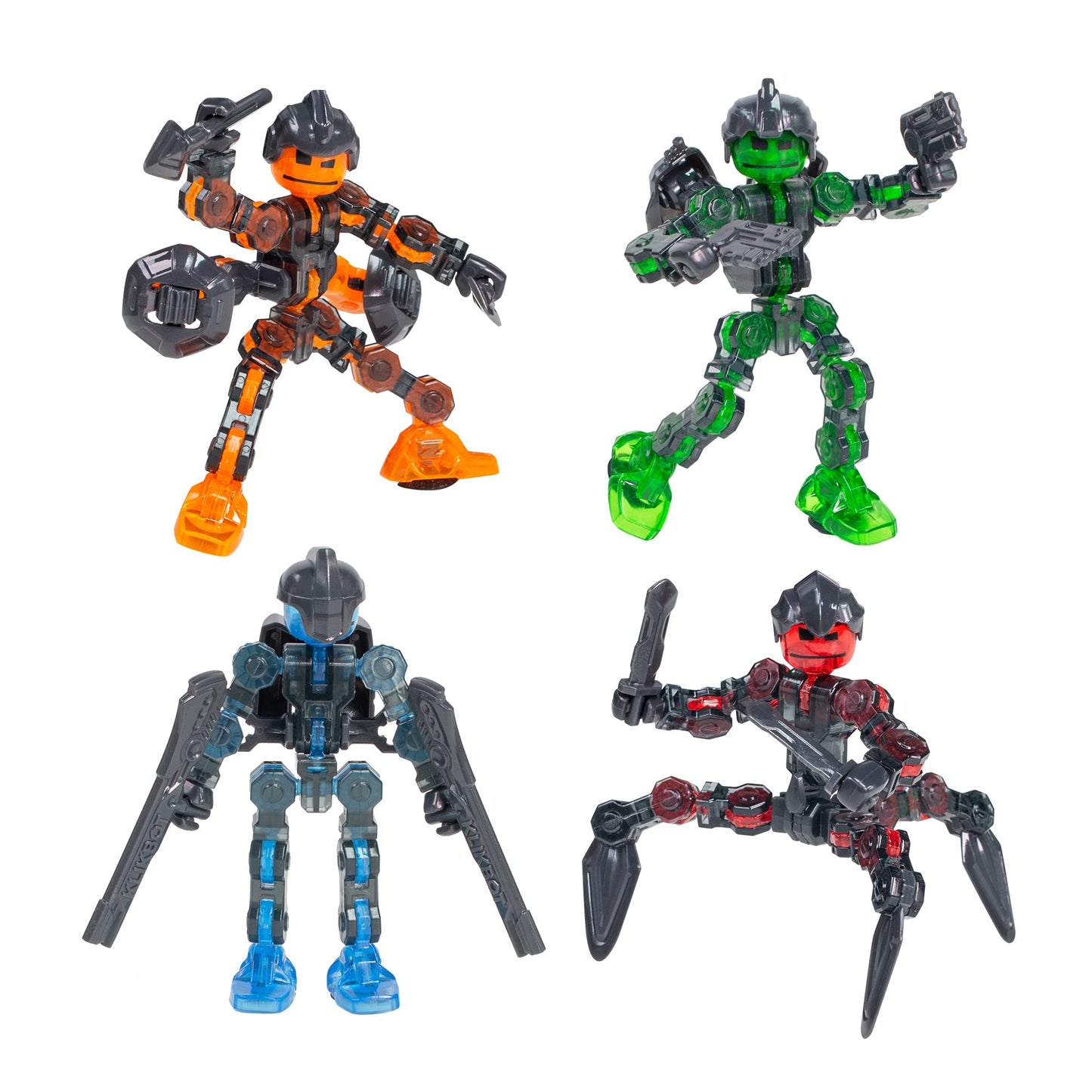 Zing Klikbot Complete Set of 4 Poseable Action Figures with   Translucent  Create Stop Motion Animation  for Ages 6 and Up (Series 3 Guardians)