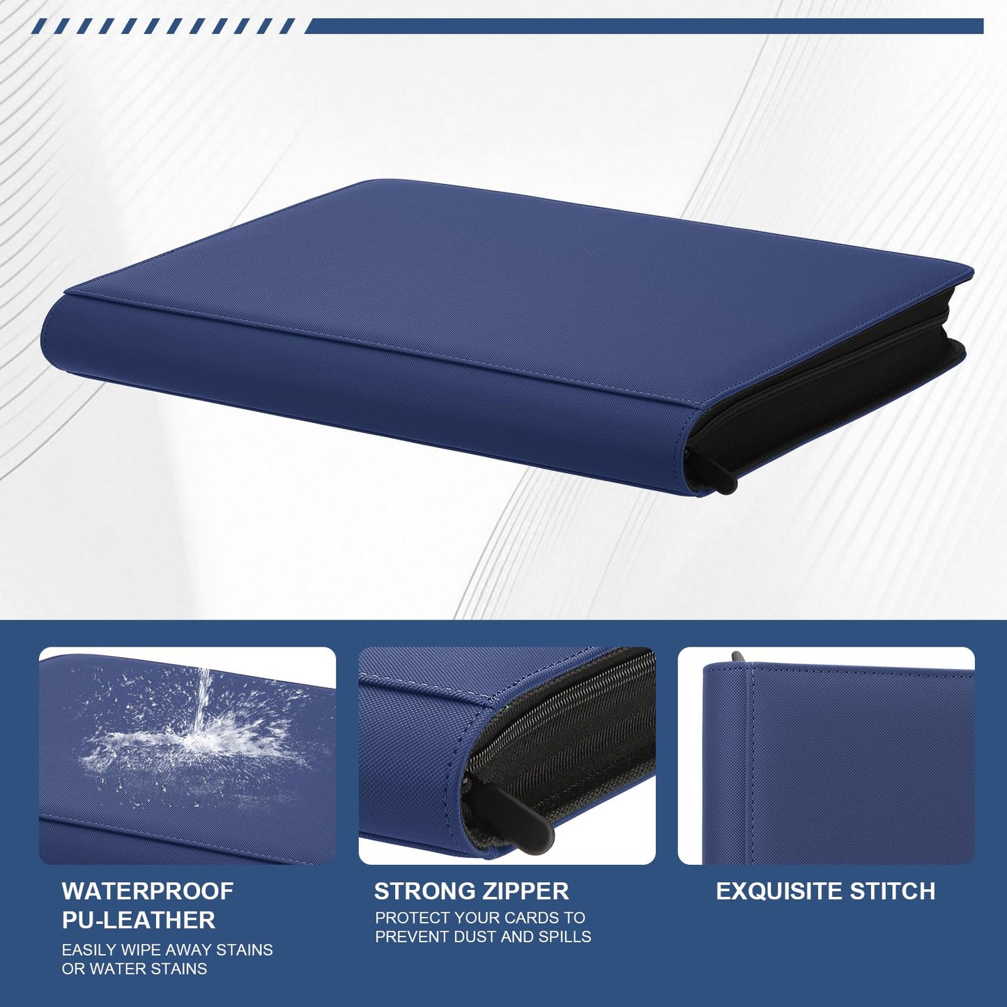 Toploader Binder Trading Card Binder Storage Hold up 288 Cards 9-Pocket Top Loader Binder with Sleeves for 3x4 Rigid Toploaders Hard Cases (9Navy Blue)