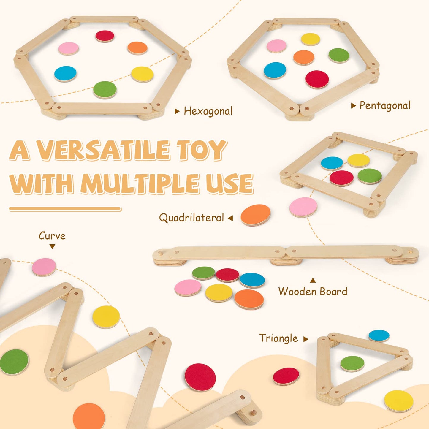 Infans Wooden Balance Beam For Kids Toddler, Stepping Stones, 12 Piece Obstacle Course For Playroom Indoor Outdoor, Gymnastics M
