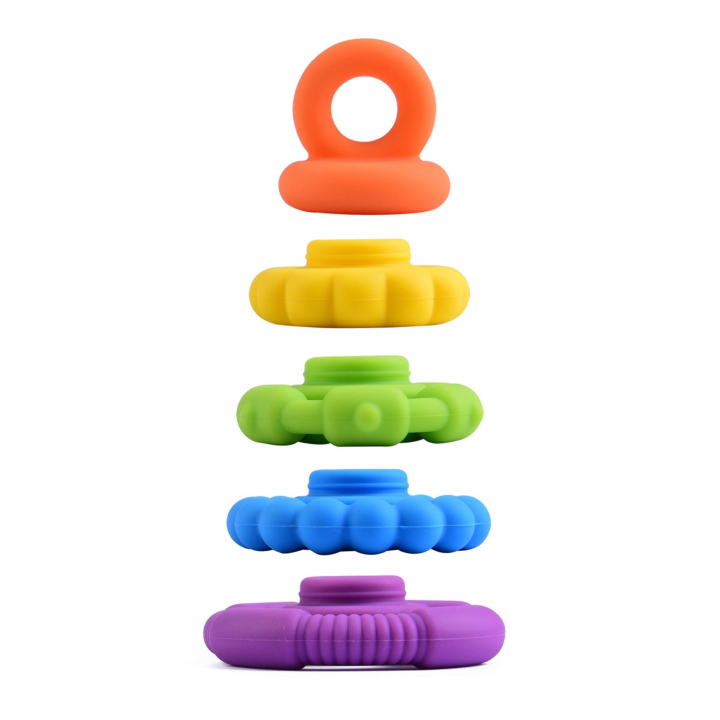 Stacking Baby Teether Toy - Sensory Silicone Teething Rings For Babies - Promote Motor Skills-Premium Food Grade Silicone Rainbo