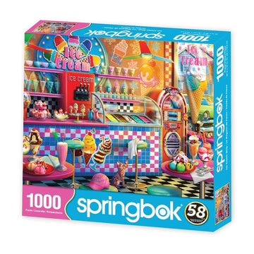 Springbok 1000 Piece Jigsaw Puzzle - Ice Cream Shop, Made in USA, Cardboard, Clear, Model 33-11141