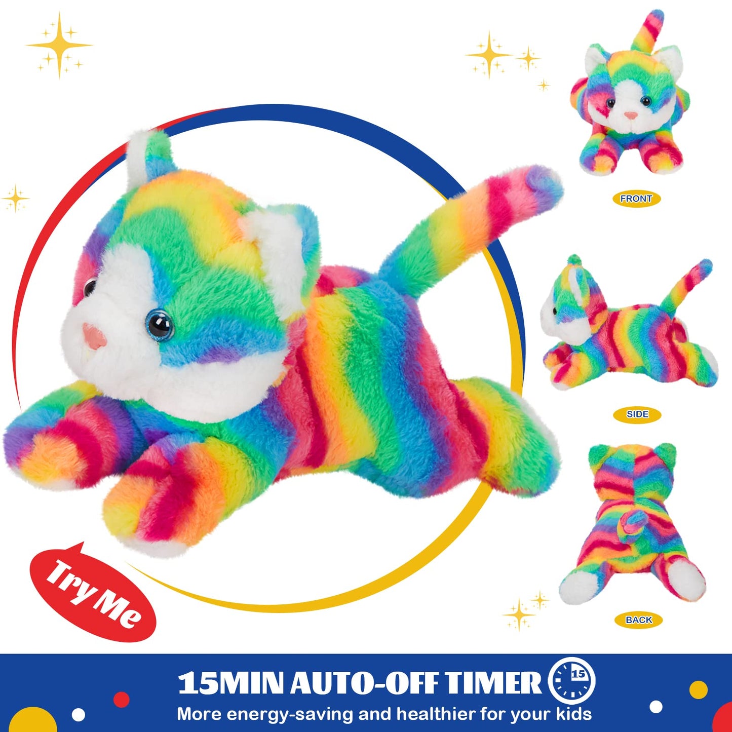 Glow Guards 13' Light Up Musical Rainbow Cat Stuffed Animal,Led Night Light Glowing Singing Snuggle Kitty Plush Toy Glow In The Dark,Christmas Birthday Gifts For Toddlers Kids Children
