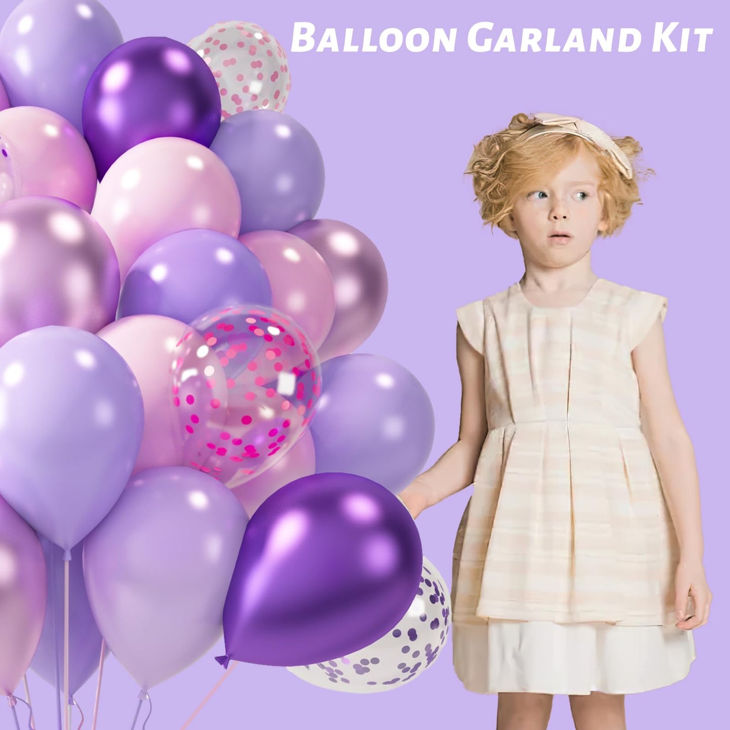 Lovestown 60Pcs Pink Purple Balloons, 12 Inches Metallic Violet Garland Arch Kit Confetti Latex Balloons With Ribbon For Girls Birthday Baby Shower Wedding Party Decorations