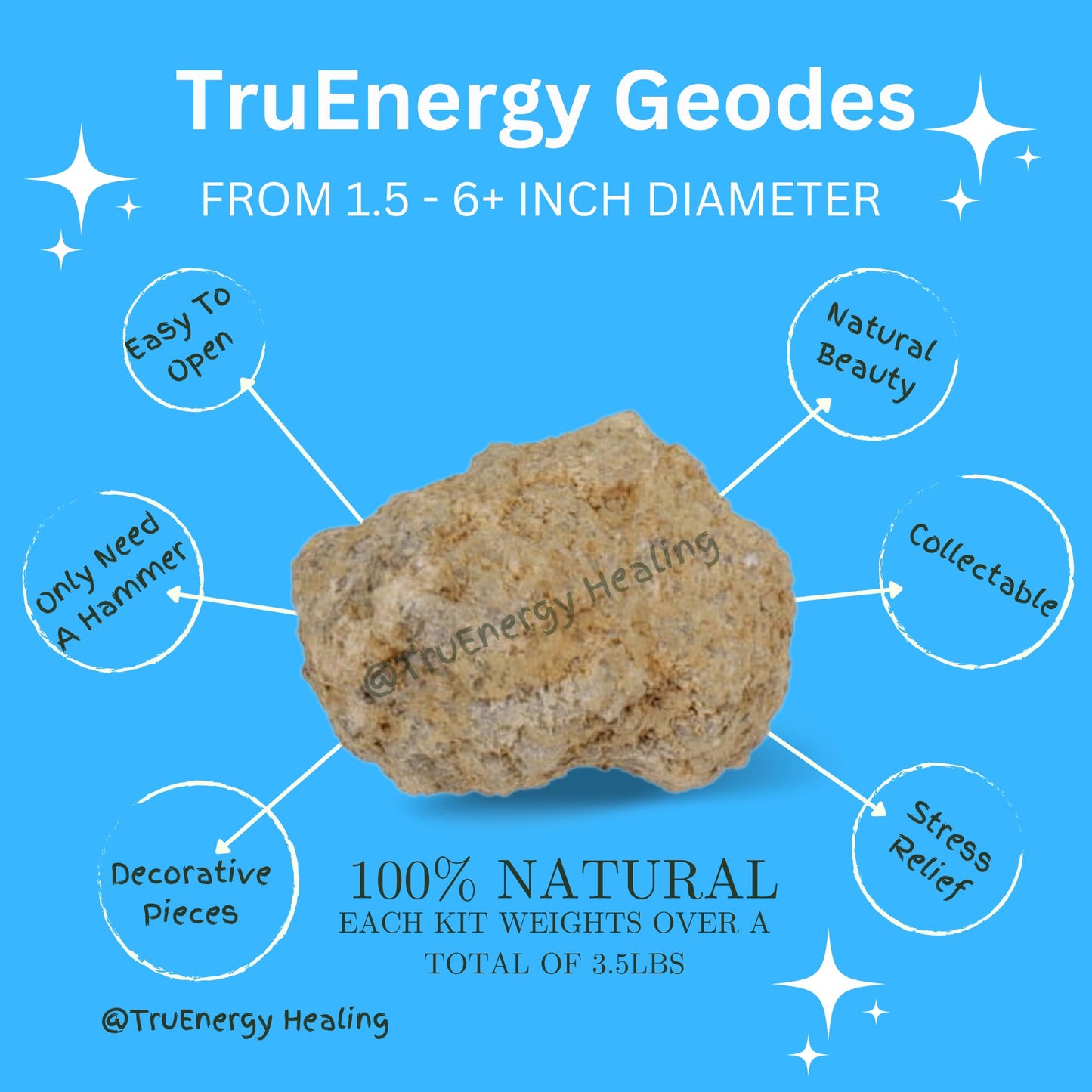 TRUENERGY Large Break Your Own Geodes 10 (2.5 -3.5) enhanced Easy to Open Geode with Crystals - Includes Magnifying Glass and Instructions  STEM Science Kit