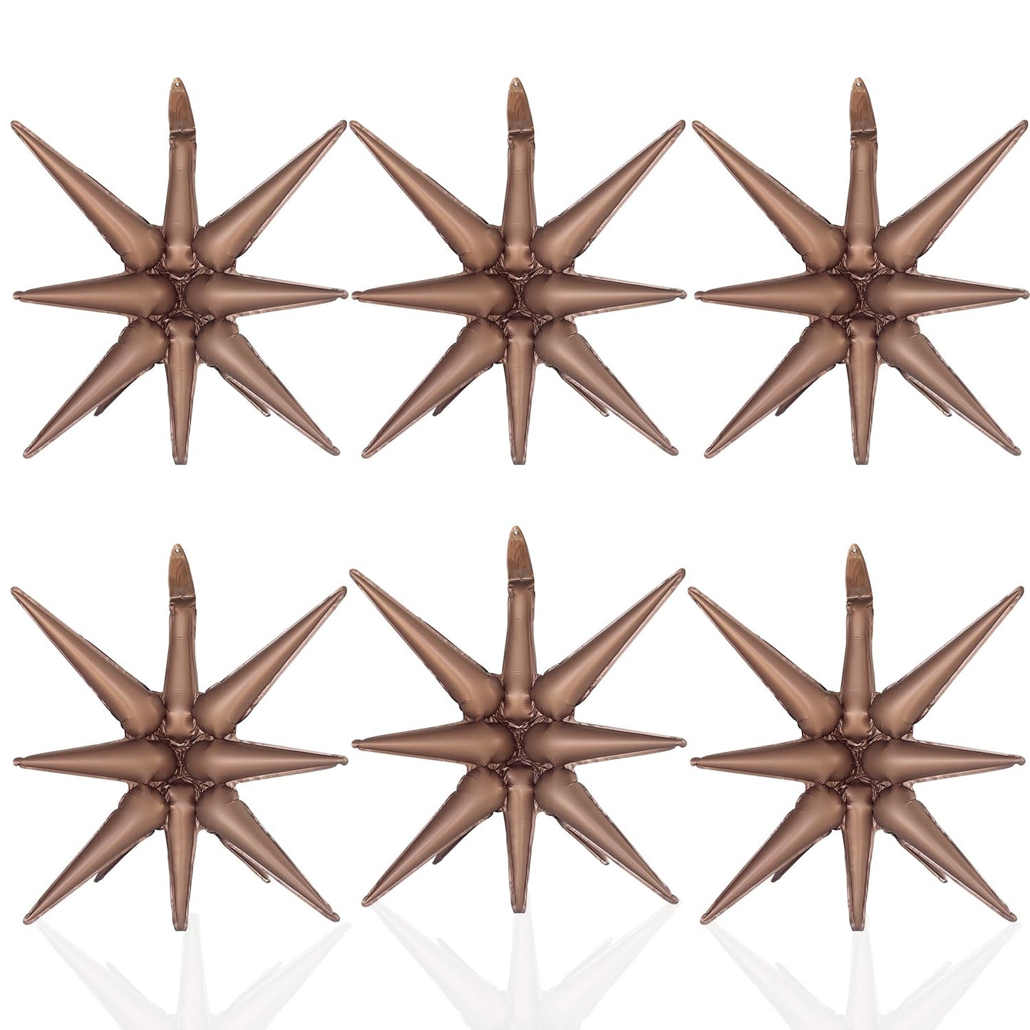 6 Pcs Brown Star Foil Balloons One-Piece 14-Pointed Star Balloons 4D Starburst Cone Mylar Balloons 22Inch Christmas Birthday Wed