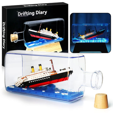 Vziimo Titanic Ship In A Bottle Building Set With Display Case, Collectible Architecture Sunken Ship Micro Blocks Kits For Adults Age 12+ Gift, Compatible With Nano (1040 Pieces)