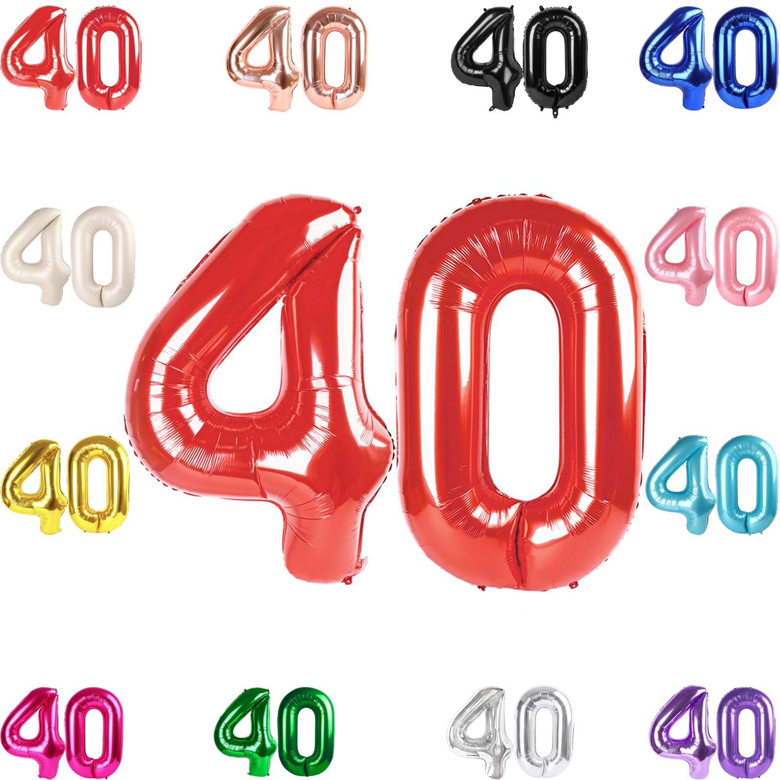 40 Balloon Number, Red Number 40Th Birthday Balloons 40 Inch, 40 Years Old Red Birthday Decorations For Men Women, 40Th Annivers