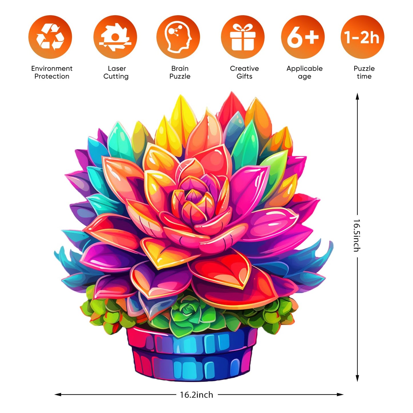 Wooden Puzzle Colorful Flower 500Pcs King Size 16.9'' X 16.2'', Luxurious Shaped Wood Puzzle, Beautiful Package, Best Gift For A