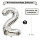 Paticool Silver Number 2 Balloon, 40 Inch Large Number Foil Mylar Balloons For 2Nd Girl Boy Birthday Party Celebration Decoratio
