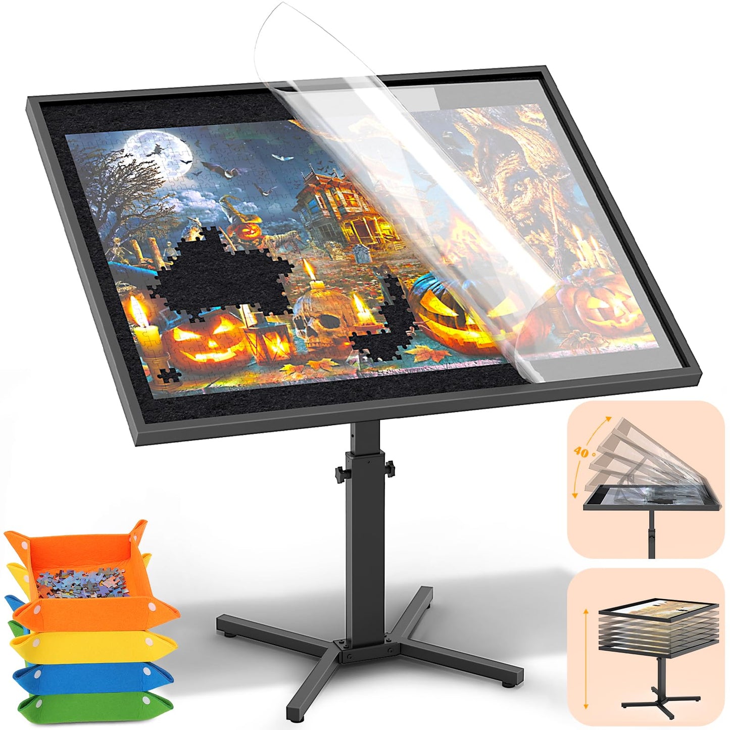 1500 Piece Jigsaw Puzzle Table With Legs,28''X35'' Large Puzzle Table For Adults,Adjustable Height &12 Tilt Angles,Wooden Jigsaw