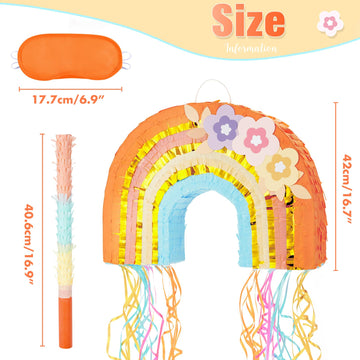 Wernnsai Rainbow Piñata - Rainbow Pull String Piñata With Bundle With Blindfold And Bat For Girls Kids Piñata Boho Theme Birthday Party Decoration Game For Baby Shower Carnival Summer Party Supplies
