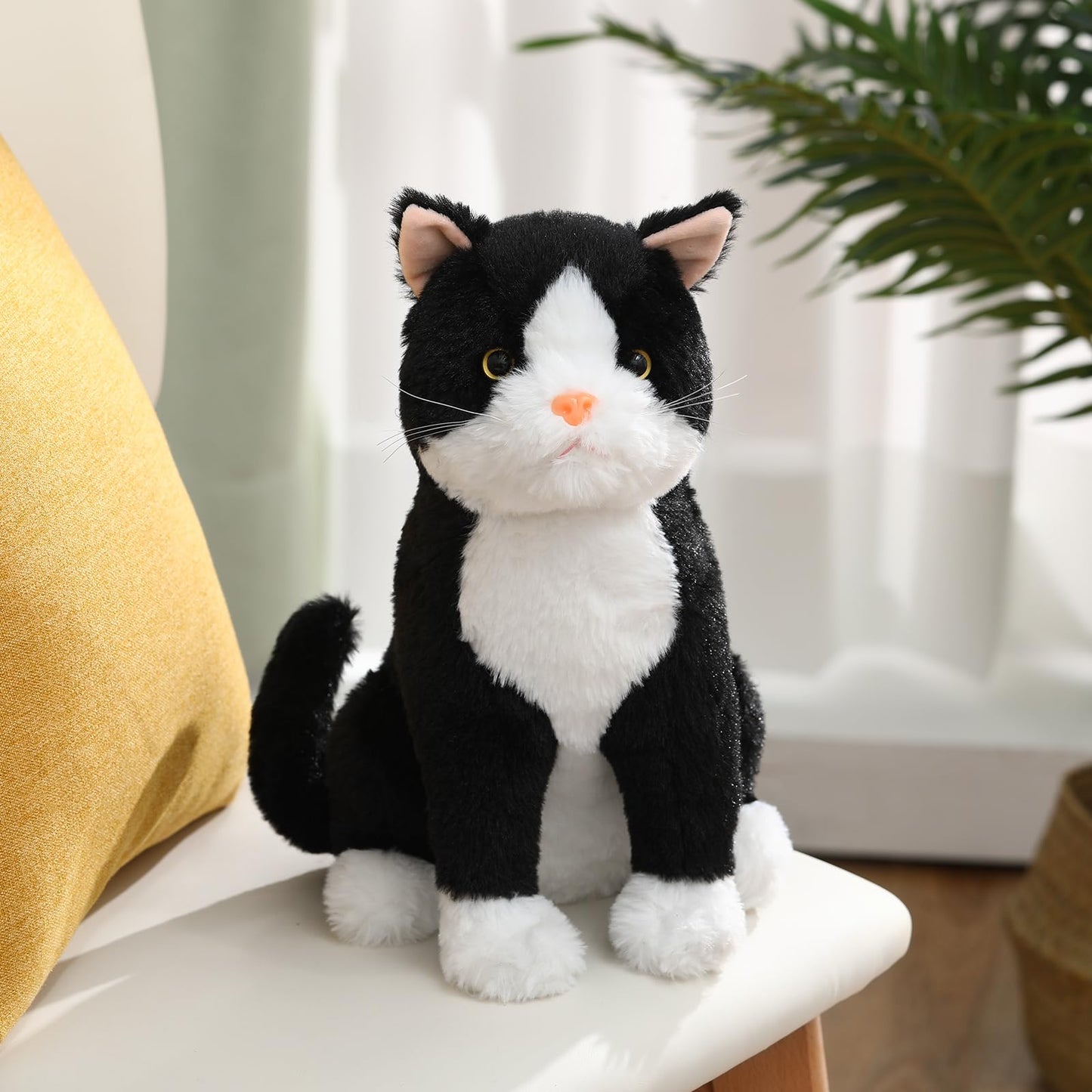 Libima 13 Inch Black and White Tuxedo Cat Plush Stuffed Animal - Realistic Soft Kitten Toy for Gifts, Pet Parties, and Home Decor