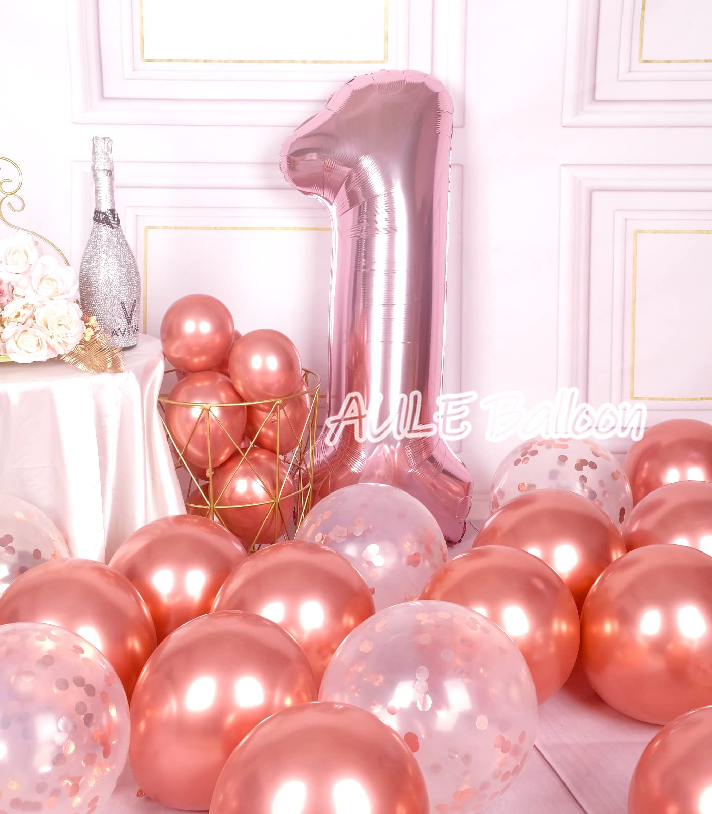 Aule 40 Inch Big Rose Gold 1 Balloon Number Large Foil Helium Number Balloons 0-9 Jumbo Giant Happy 1St Birthday Party Decoratio