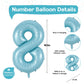 8Th Birthday Number Balloons For Kids, 40 Inch Foil Number 8 Balloons Baby Pastel Blue, Helium Large Self Inflating Mylar 8 Ball