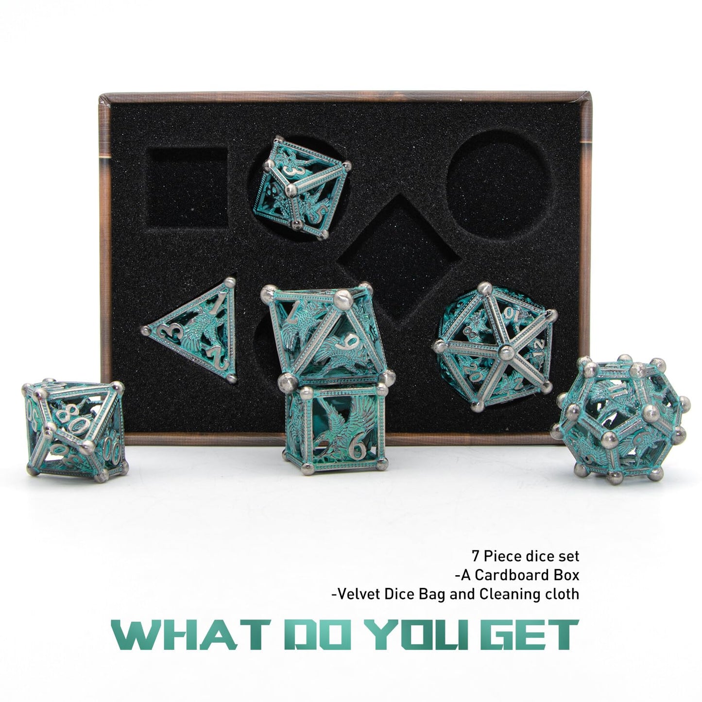 DND Dice HNCCESG Dice Set Eagle Design of 7PC,Metal Dice Hollow D&D Dice for Dungeons and Dragons, D D Gift for RPG Role Playing
