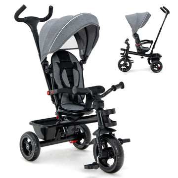 HONEY JOY Tricycle, 5-in-1 Baby Trike Stroller w/Adjustable Push Handle & Canopy, Reversible Seat, EVA Wheels Cup Holder & Stora