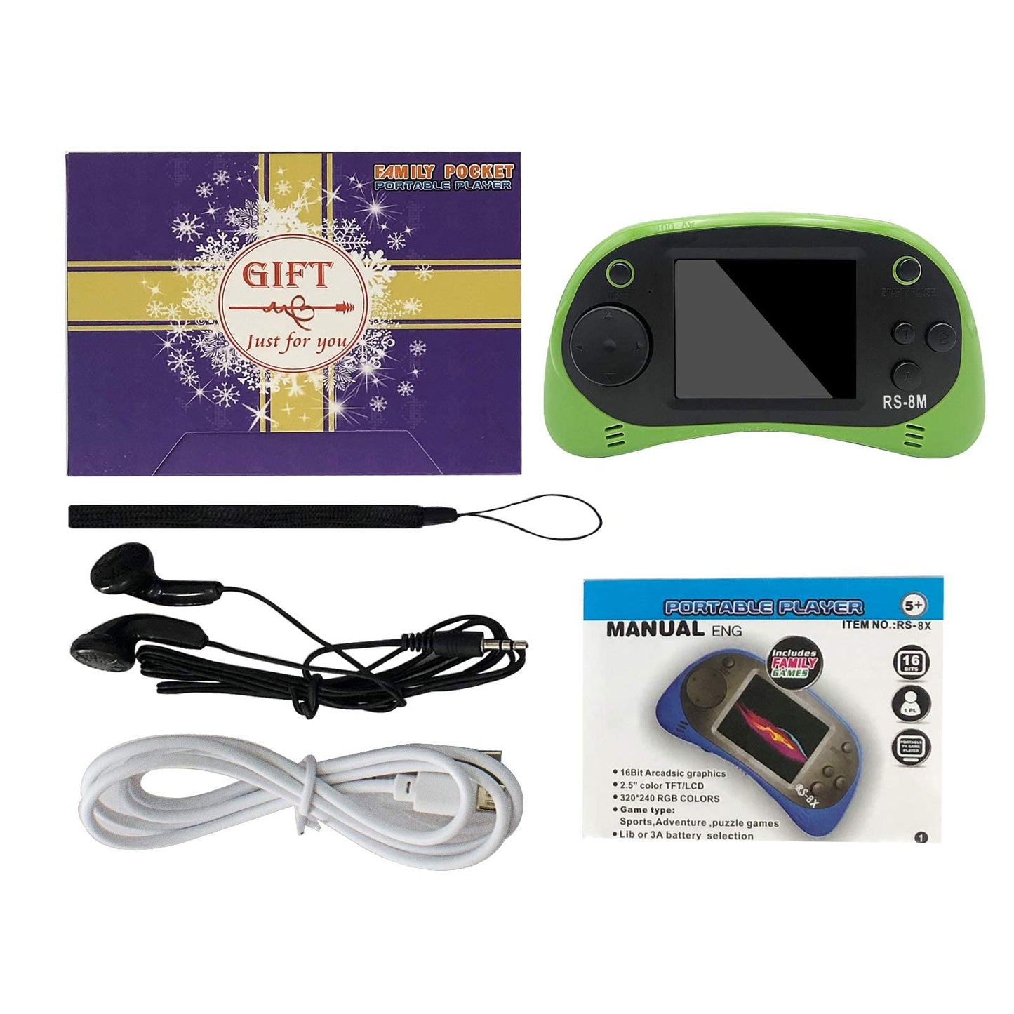 E-MODS GAMING 16 Bit Retro Handheld Game Console - 220 HD Games, 2.5" LCD, Portable, Lime Green, Ideal for Kids Ages 4-12