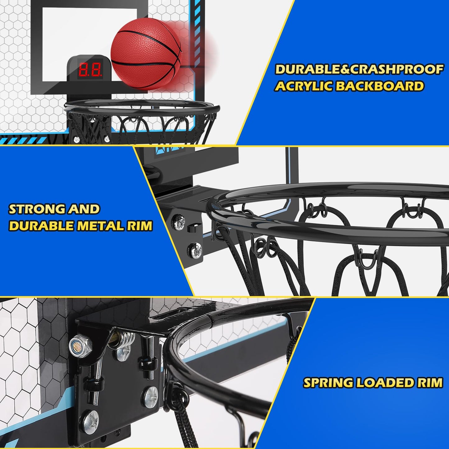 Iyoyo Mini Basketball Hoop Indoor For Kids Over The Door Basketball Hoop With Electronic Scoreboard Mini Basketball Hoop 4 Balls Basketball Toys Gift Kids 3-12 Year Old Toddlers Boys Girls Teens