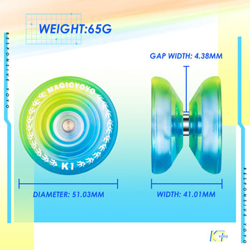 Responsive Yoyo K1 Plus - Plastic Yoyo For Kids Beginners, Yo-Yo Professional Finger Spin Yoyo Tricks With Adults, 12 Yoyo Strings + Yoyo Stroage Bag + Yoyo Glove + 2 Hubstack(Blue Yellow)