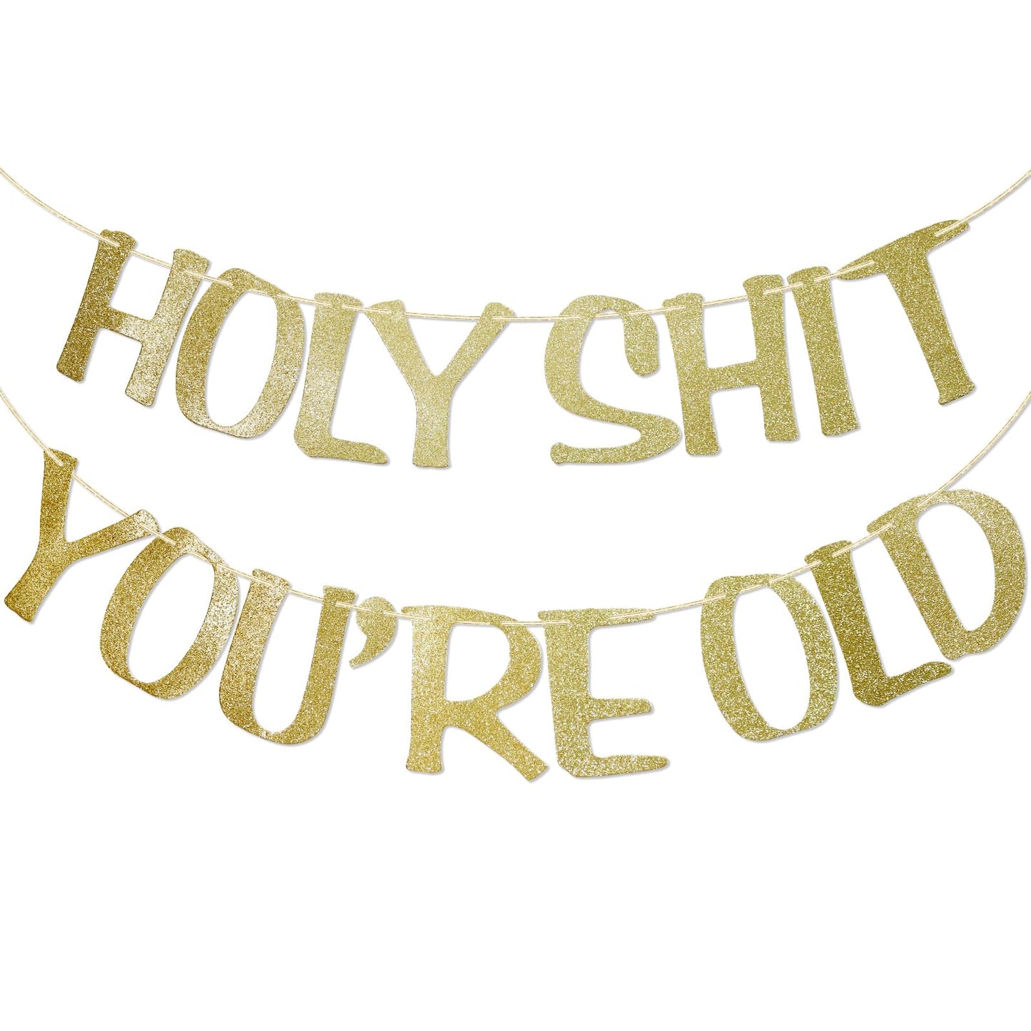 Holy Shit You'Re Old Banner Gold Glitter For 30Th 40Th 50H 60Th 70Th 80Th 90Th Funny Birthday Banner Sign Bunting Party Decor Photo Booth Props (Gold)