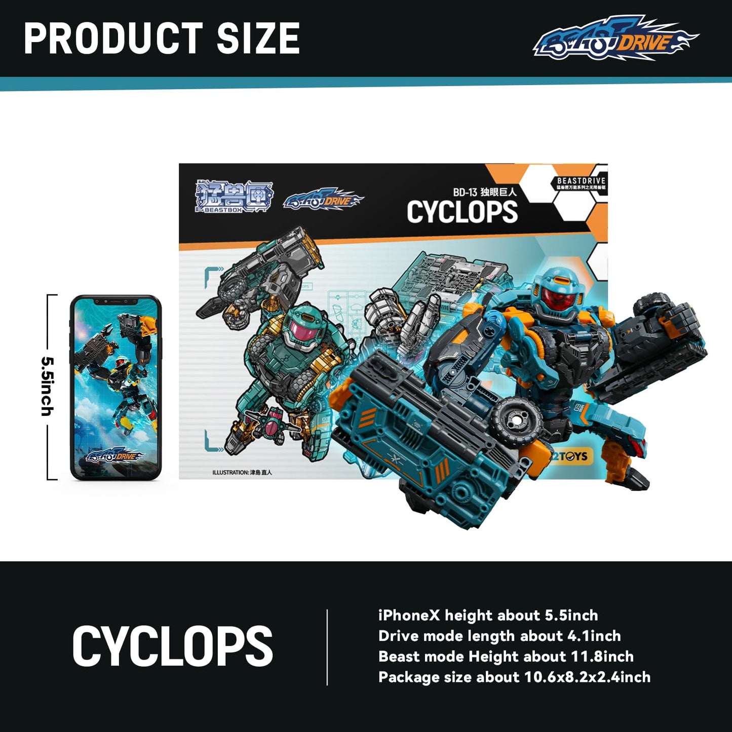 52Toys Beastdrive Bd-13 Cyclops Deformation Toys Action Figure, Converting Toys In Vehicle And Beast, Perfect Birthday Party Gif