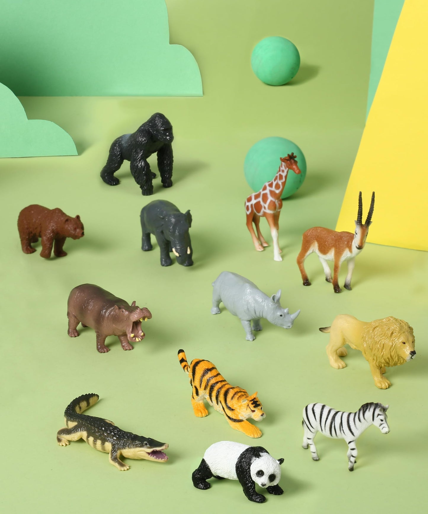 Recur Wild Animal Toys For Toddlers - Zoo Plastic Animal Toys For Kids Jungle Safari Animal Figurines, 100% Hand-Painted, Small Tabletop Figures - 12 Pcs