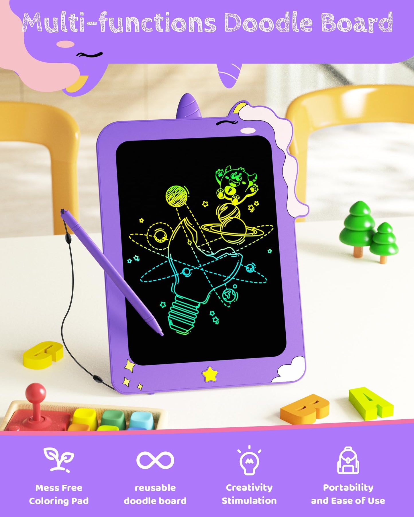 TEKFUN Birthday Gifts for Girls, 8.5inch Doodle Board, LCD Writing Tablet for Kids, Writing Pad Drawing Tablet, Travel Toys for