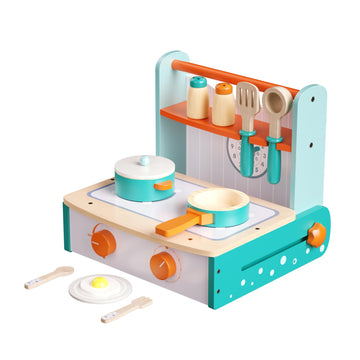Dailyfunn Wooden Foldable &Portable Toy Stove Pretrend Kitchen PlaySet with Cooking Accessories