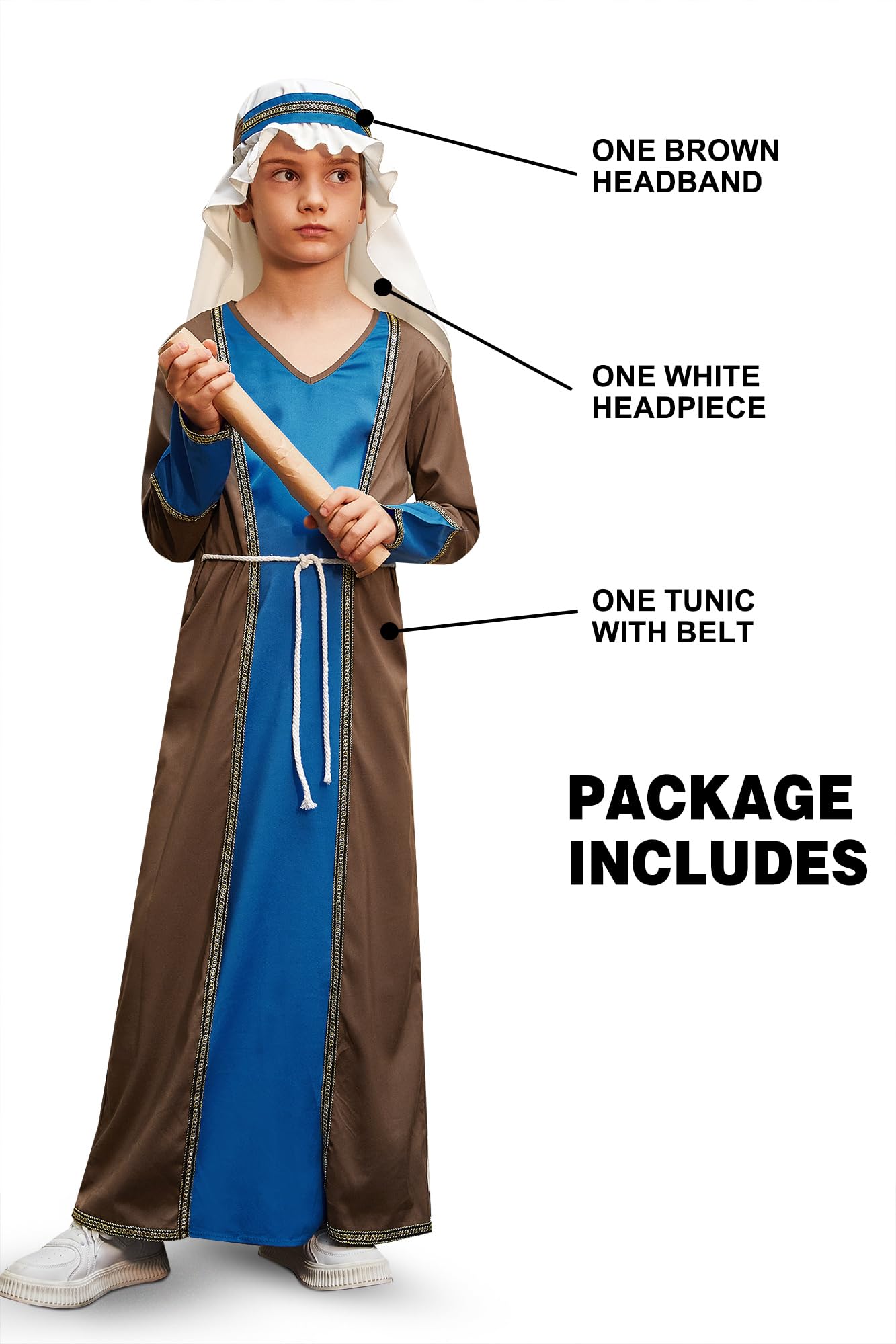 Besserbay Christmas Little Boy'S Joseph Shepherd Elder Party Outfit Biblical Robe With White Headpiece 6 Years