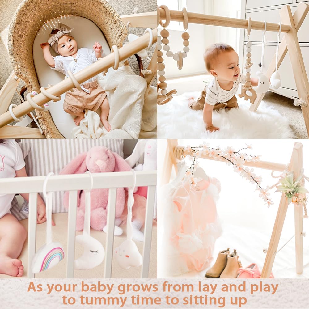 Little Dove Baby Play Gym Wooden Baby Gym With 6 Toys Foldable Play Gym Frame Activity Gym Hanging Bar, Baby Toy Natural Wood Play Gym Baby Exercise Activity Gym Hanging Bar Newborn Baby Gift