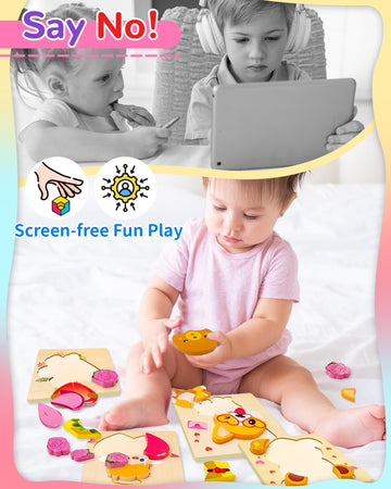 Oomloid Toddler Valentines Wooden Puzzles Gifts For Kids, 4 Pack Valentines Day Toys Valentines Gifts For Kids Classroom, Valent