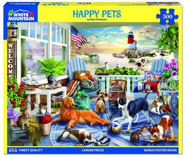 White Mountain Puzzles - Happy Pets - 500 Piece Jigsaw Puzzle