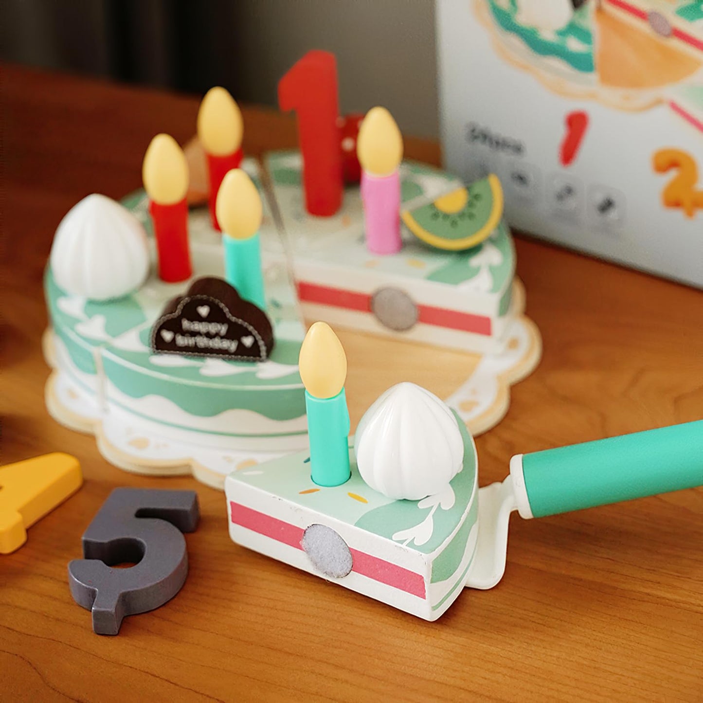 Wooden Birthday Cake Play Food Set Toys, Pretend Play Kids Tea Party Set For Little Girls Toddlers, Montessori Wooden Play Kitch