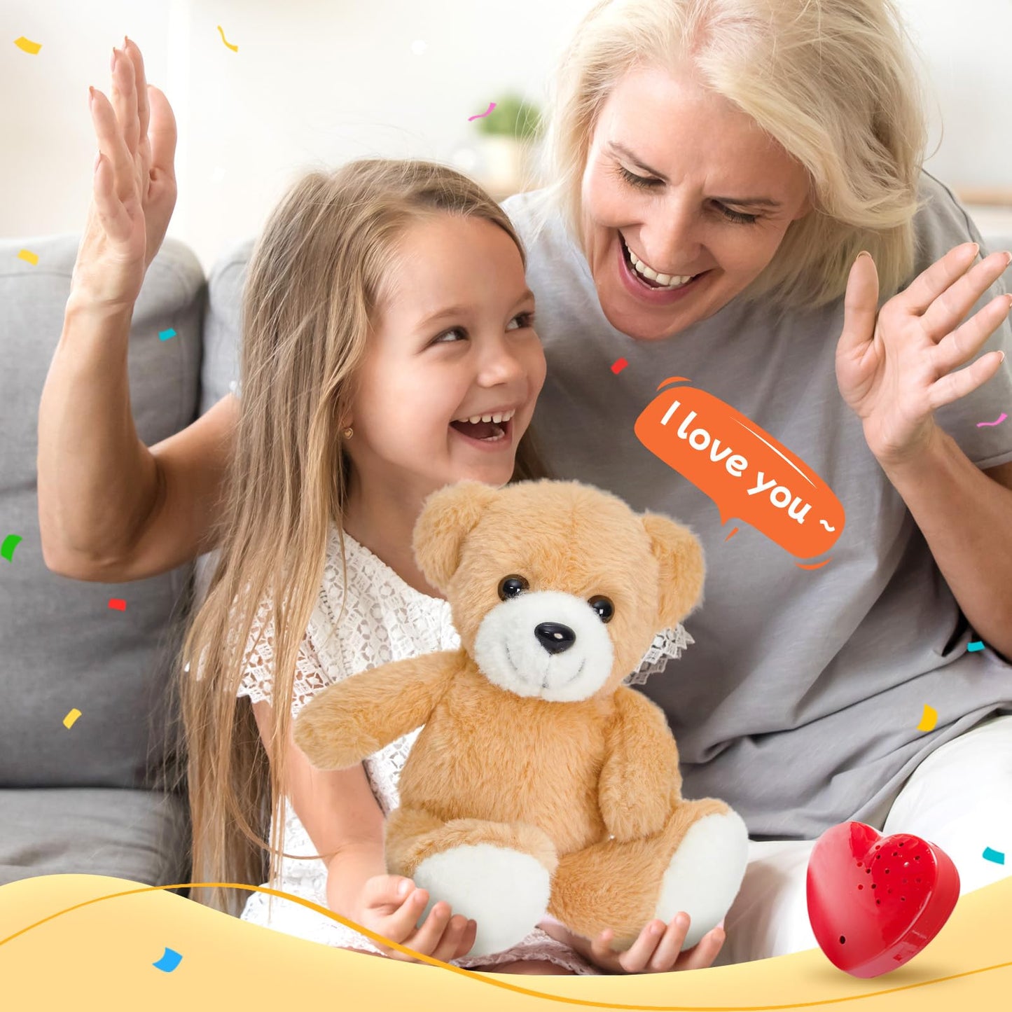 Cozyworld 12' Heartbeat Recordable Teddy Bear,Voice Recorder Plush Toy Stuffed Animal Soft Fuzzy Doll Gifts Messages Recording Playback For Kids Birthday Children'S Day
