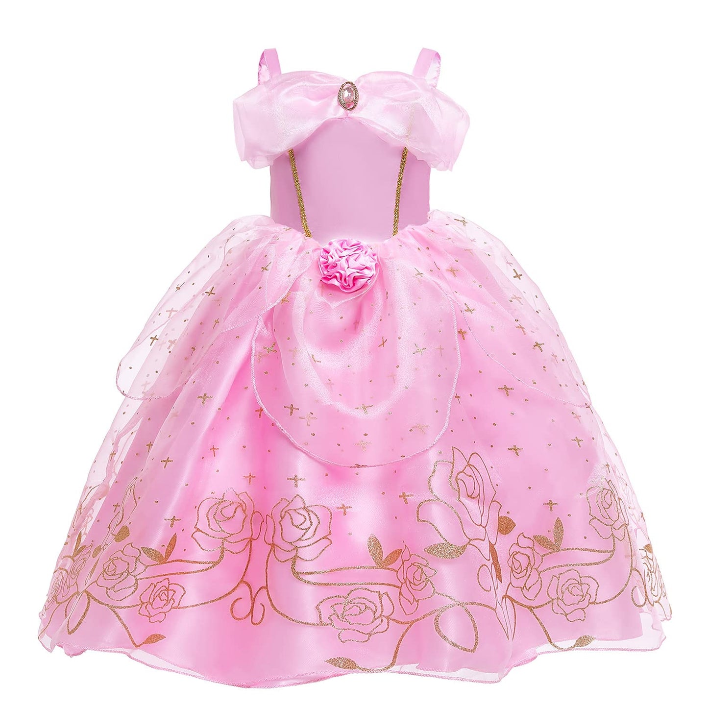 Princess Aurora Costume for Girls Birthday Party Outfit Halloween Cosplay Dress up with Accessories for 7-8