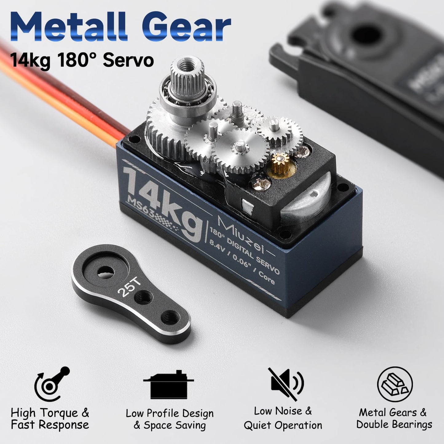 Miuzei RC Digital Servo 14kg Low Profile Servo Motor Metal Gear High Torque for 1/10 1/12 RC Drift Car, Road Racing, Helicopter